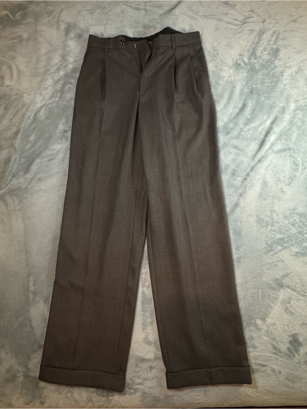Stafford Mens 32x32 Dress Pants Gray Pleated Cuffed Essentials Workwear
